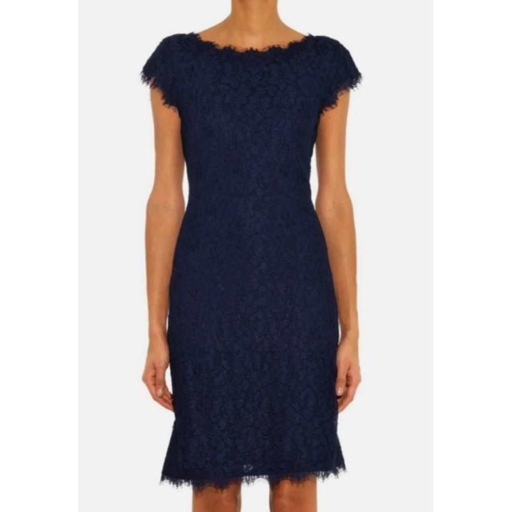 Diane von Furstenberg DVF Barbara Navy Blue Lace Sheath Dress Size 8 D901301N16X